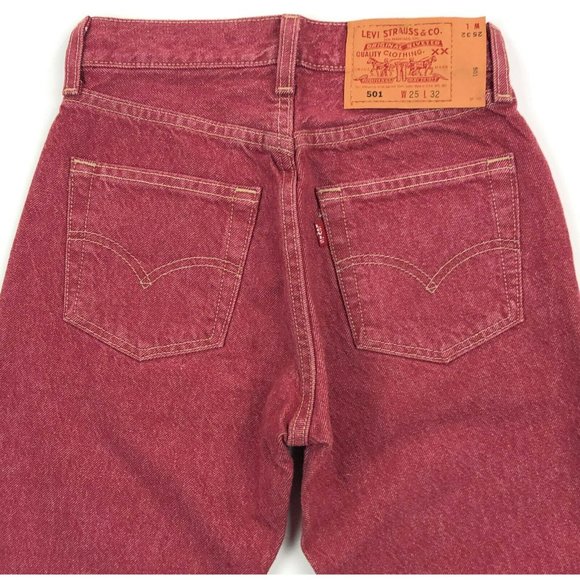 Levis 501 For Women 25x32 Red Jeans Vintage Button Fly Straight Leg Made In USA - Picture 9 of 10